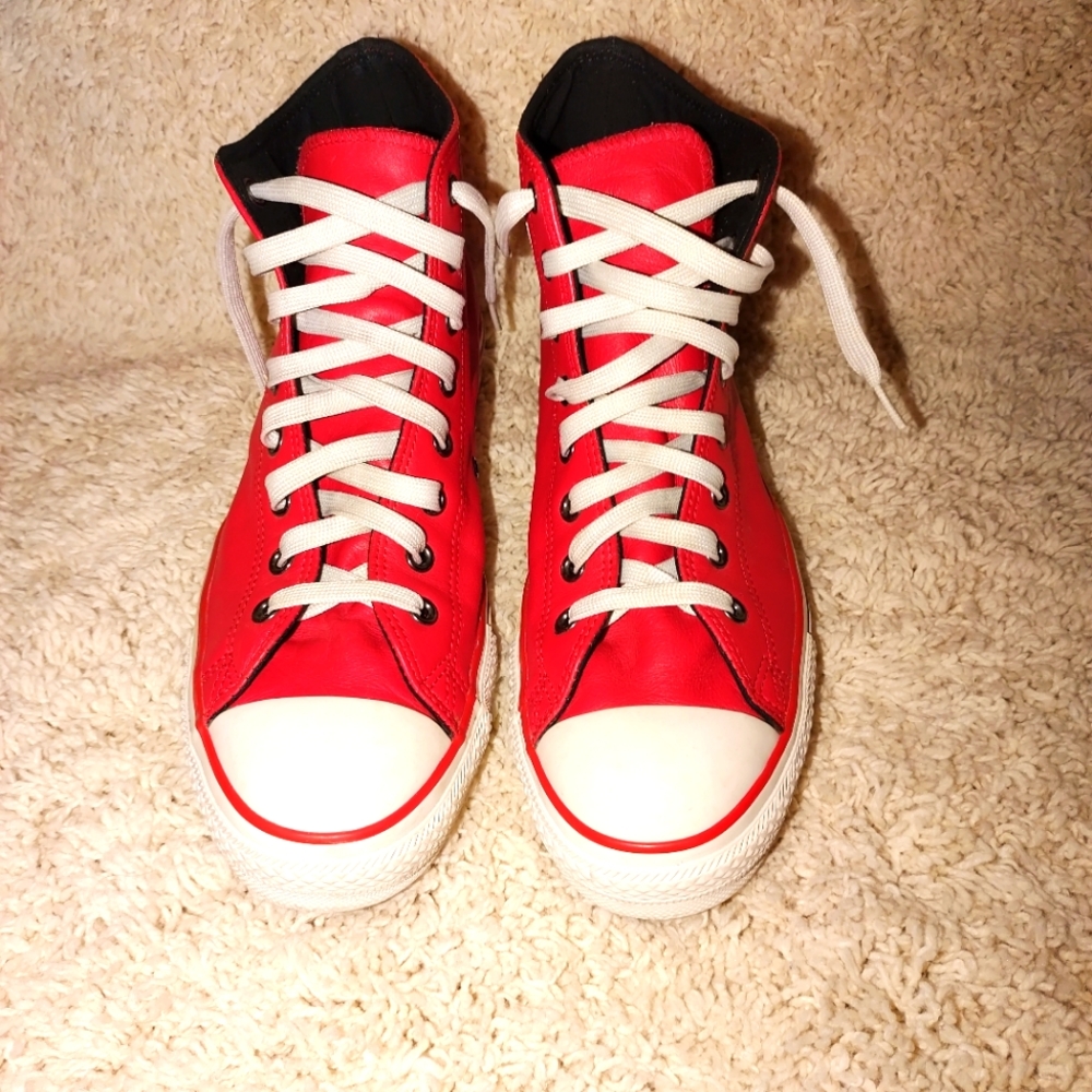 CONVERSE Chuck Taylor ALL STAR Red Leather HI TOP Unisex Sneakers Mens Size 11.5
